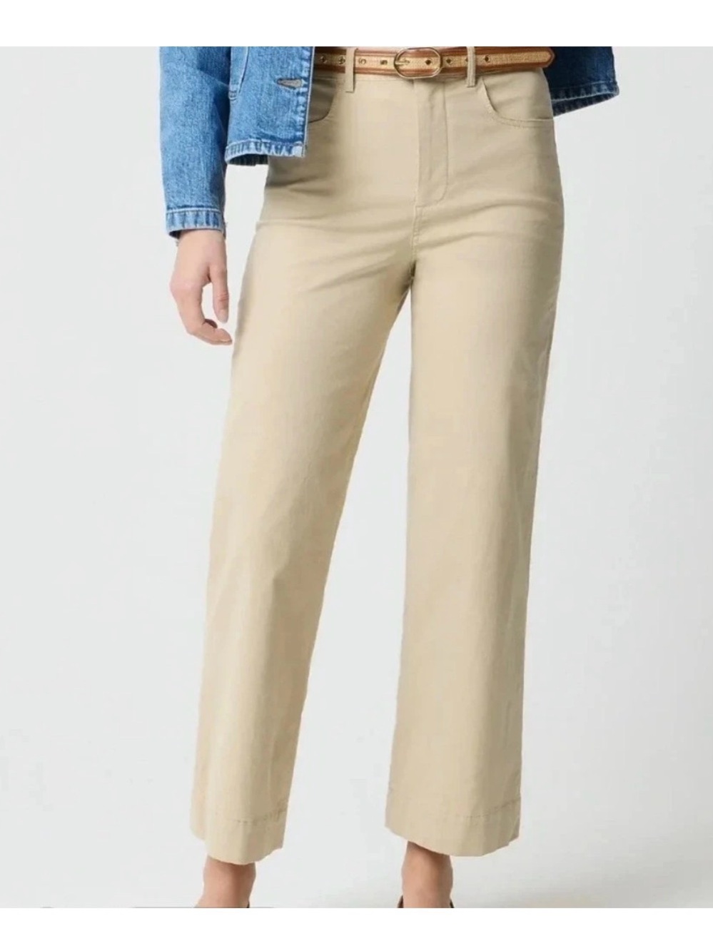 J.Crew Ella Wide Leg Crop Pants Womens Stretch High Rise Tan Khaki Sz 27 CG408